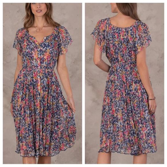 Sundance Women's Clarisse Floral Dress Multicolor Tiered Boho Midi Flowy Buttons - Picture 3 of 12